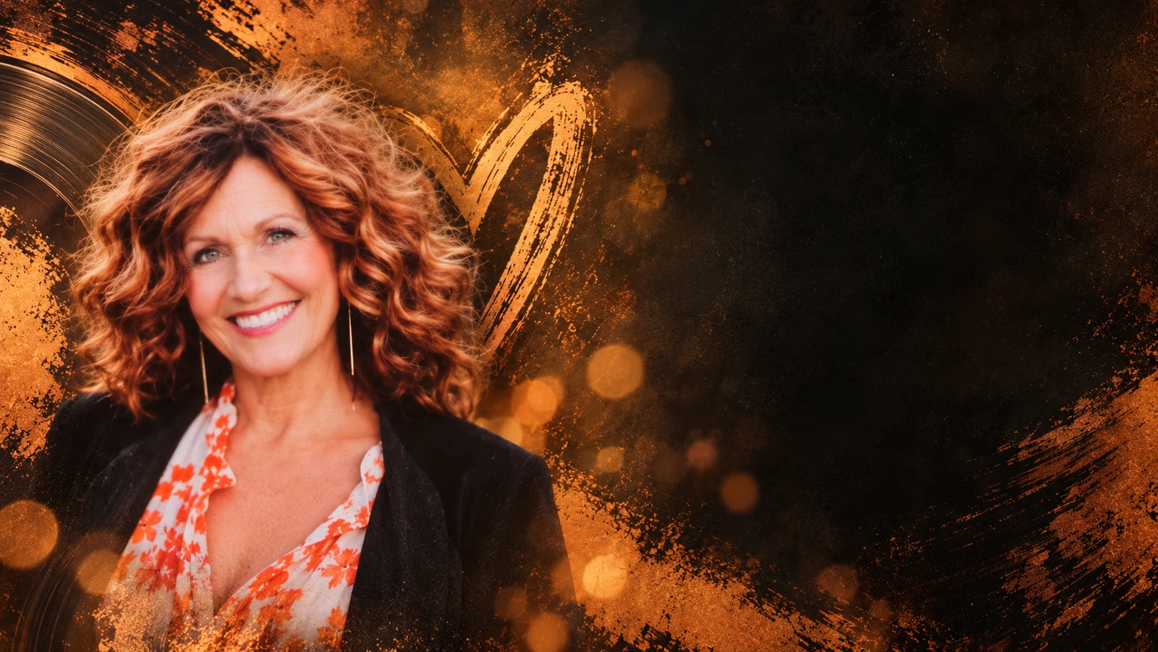 Cindy Michelle smiling against a black and copper-gold background